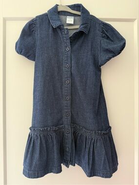 NWOT- Nordstrom 4T Classic Denim Button-Front Kids Dress - Navy w/puff sleeves